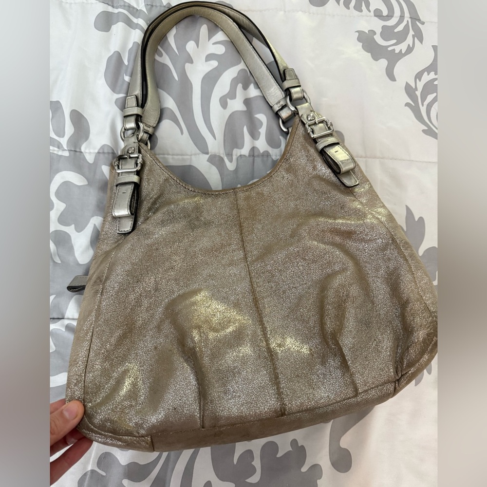 COACH Madison Maggie Metallic Gold Suede Leather Hobo Shoulder Bag - Picture 4 of 16